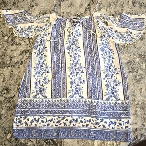 Trixxi Boho Festival short dress floral blue on white size XL